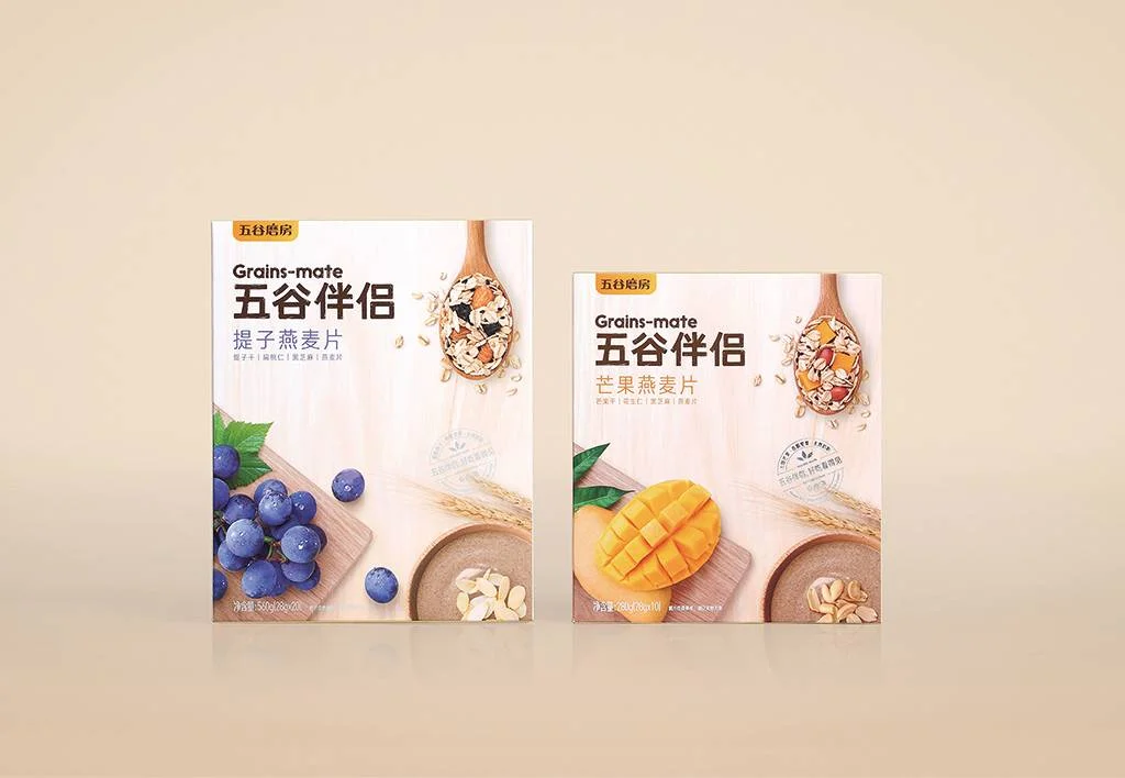 五谷磨房包装设计细节展示天然原材料与绿色生态色彩搭配